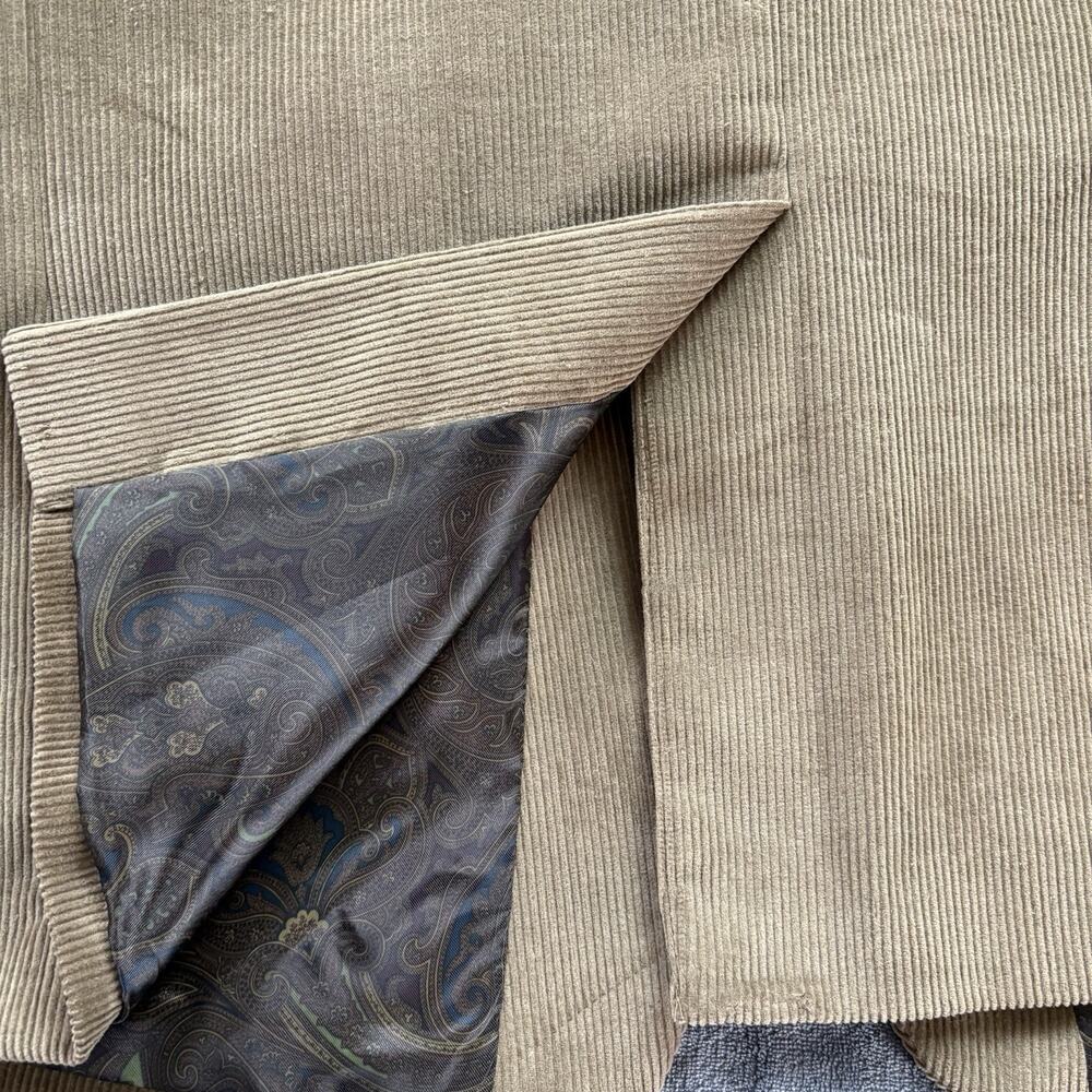 Lauren Ralph Lauren Men’s Tan Corduroy Blazer 46R Elbow Patches Paisley Lining - Picture 8 of 14
